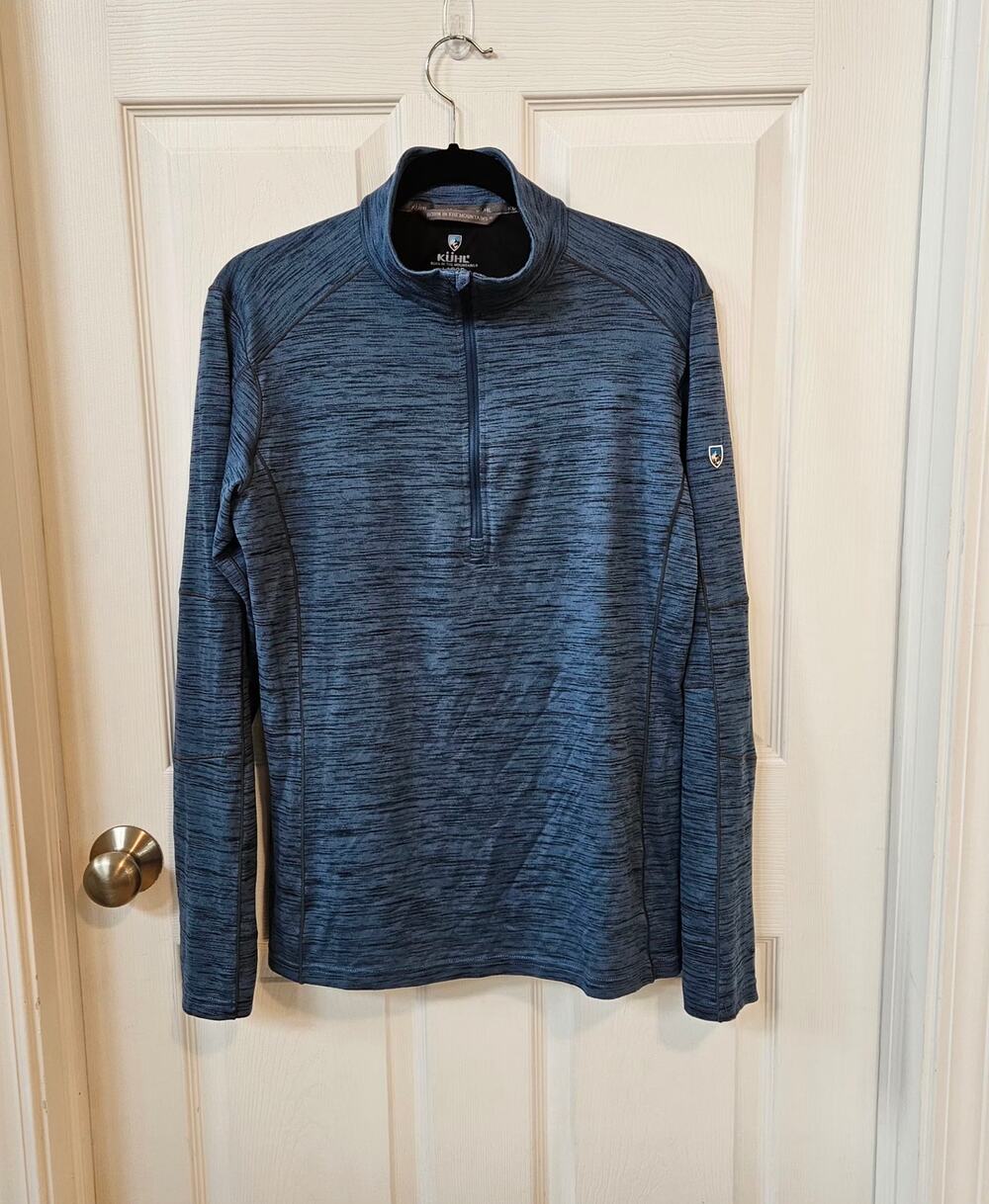KUHL Men's Large Blue Space Dye Quarter Zip Pullover Lightweight Performance Top